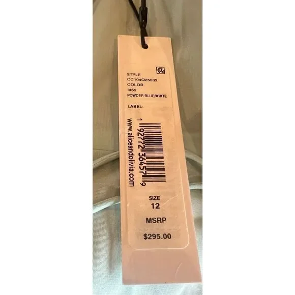 Alice + Olivia Tayla Textured Mini Dress in Powder Blue/ White NWT Size 12 - Picture 7 of 8